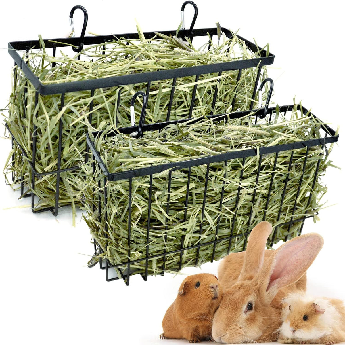 2PCS Rabbit Hay Feeder,Bunny Hay Feeder Rack with Metal Frame for Guinea Pig Chinchilla,Large