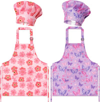 4Pcs Kids Apron and Chef Hat Set Gift for Girls Boys - Butterfly Flowers