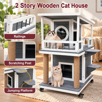 2-Layer Outdoor Cat House with Soft Mat - Grey White - image 2