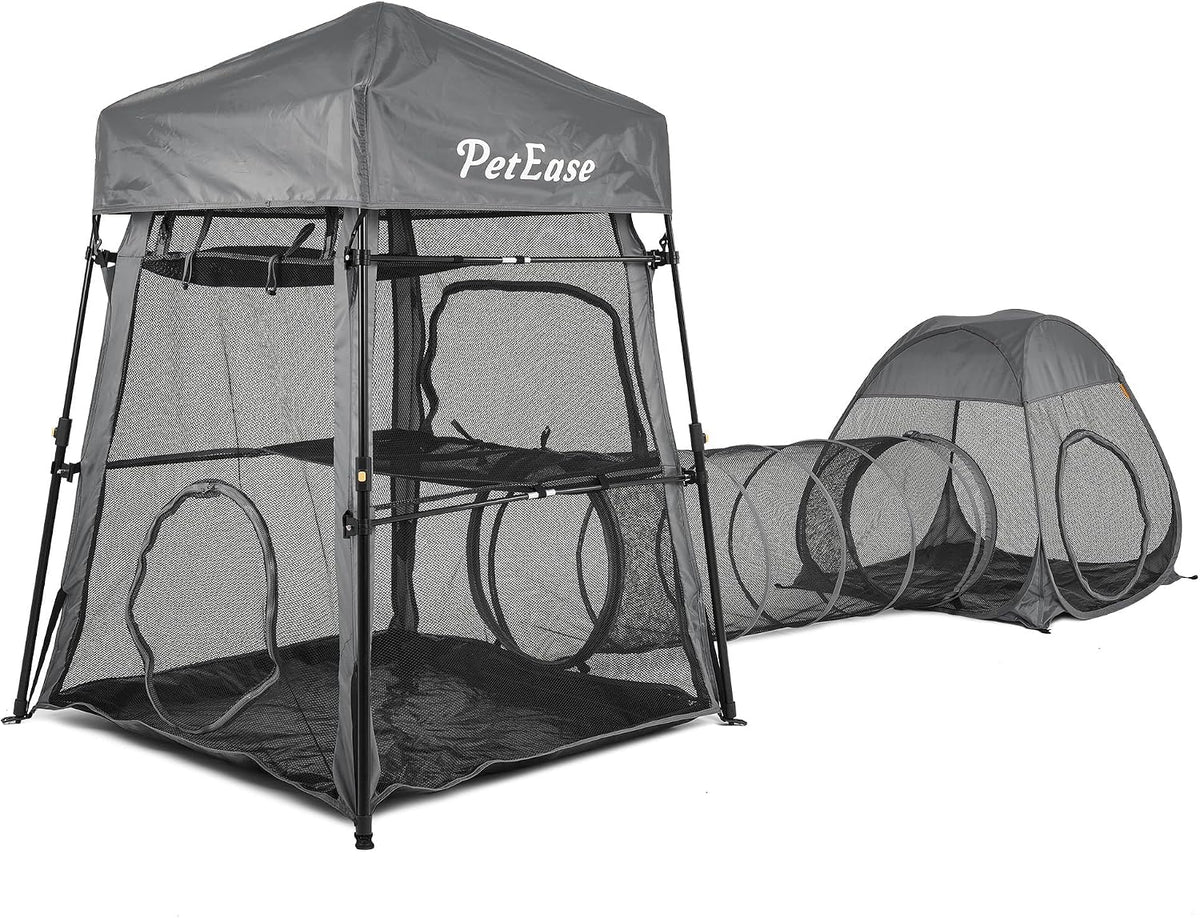 Catio outdoor cat enclosure with tower tent, tunnel and playpen