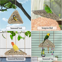 BNOSDM Bird Seagrass Mat, 3 PCS 7.1 x 7.1 Inches Parrot Natural Seagrass Woven Bird Net Hammock Mats Chew Toys Bird Hideout Cage Accessories for Lovebird Cockatiel Conure Budgie Hamster Rats