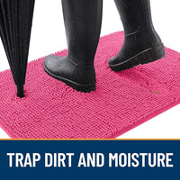 OLANLY Dog Door Mat for Muddy Paws 59x24, Absorbs Moisture and Dirt, Absorbent Non-Slip Washable Doormat, Quick Dry Chenille Mud Mat for Dogs, Entry Indoor Entryway Carpet for Inside Floor, Hot Pink