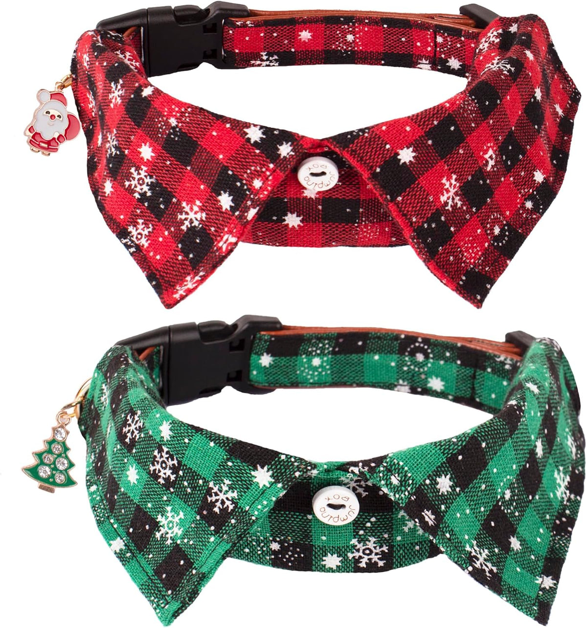 ADOGGYGO Fall Plaid Dog Collar 2 Pack, Thanksgiving Dog Bow Tie - Small / Christmas Shirt Collar