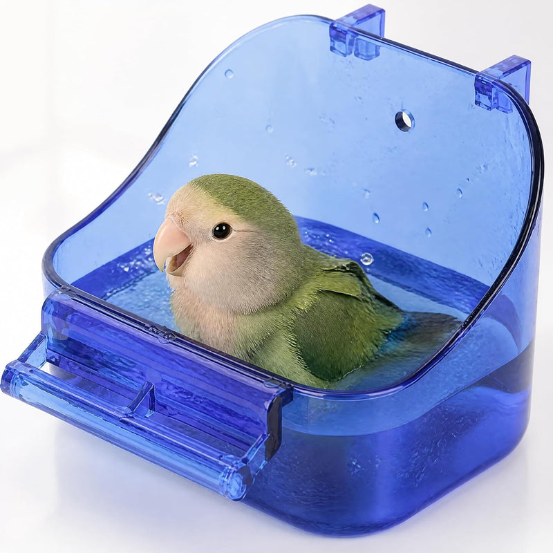 YJJKJ Pet Bird Bath Box, Bird Caged Parrot Bathing Tub – Essentials for Birds - Blue