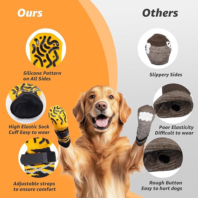 Reflective Dog Socks to Prevent Licking Paws, Dog Paw Protector, Hardwood Floors Anti Slip, Non Slip Dog Socks with Grippers, Dog Booties and Paw Protectors for Indoor Use - Size Large