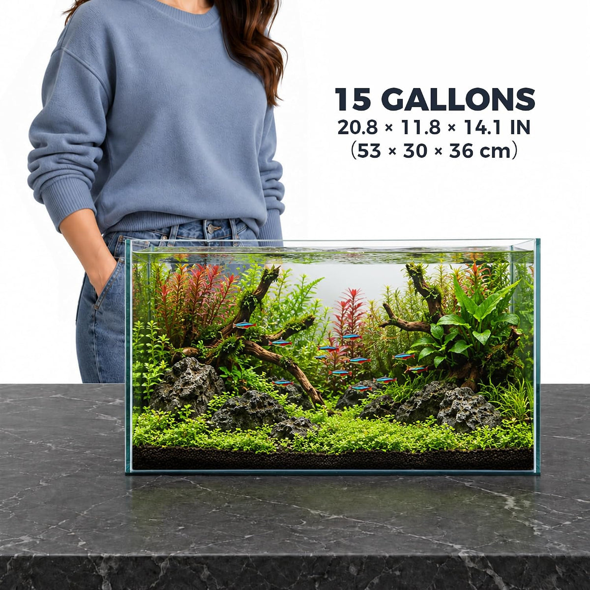 Low Iron Glass Ultra Clear Rimless Aquarium Tank - 15Gal 20.8"L×11.8"W×14.1"H - image 2