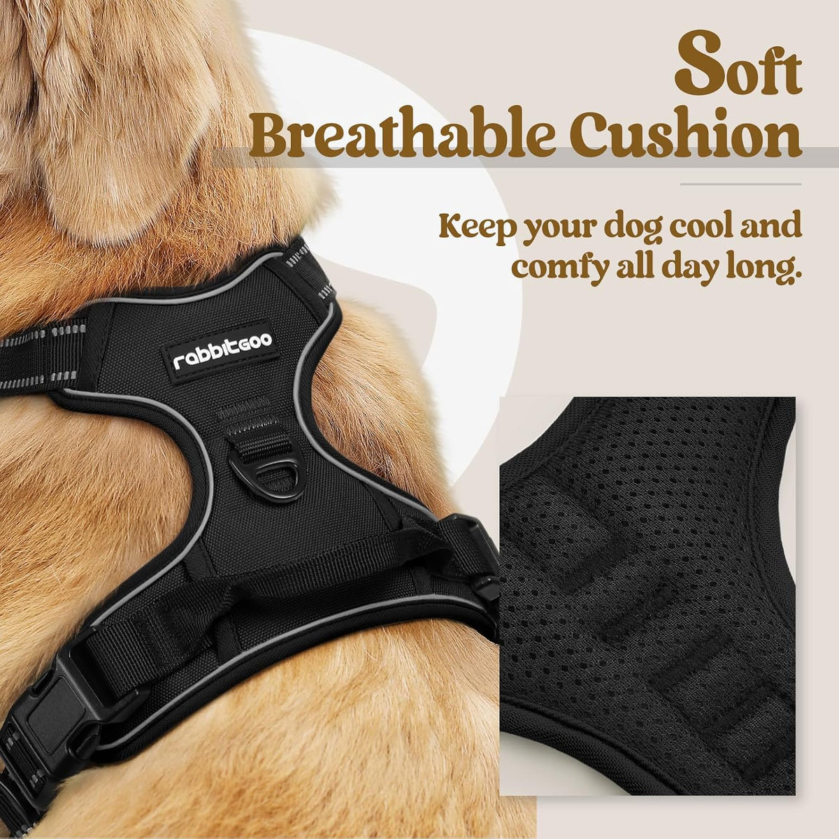 rabbitgoo Dog Harness, No Pull for Large Dogs with 2 Leash Clips - Large / Black - image 2