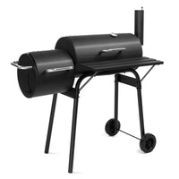 Barrel Charcoal Grill with Offset Smoker, All Metal Outdoor Smoker with Side Table and Wheels for Outdoor Garden Patio a