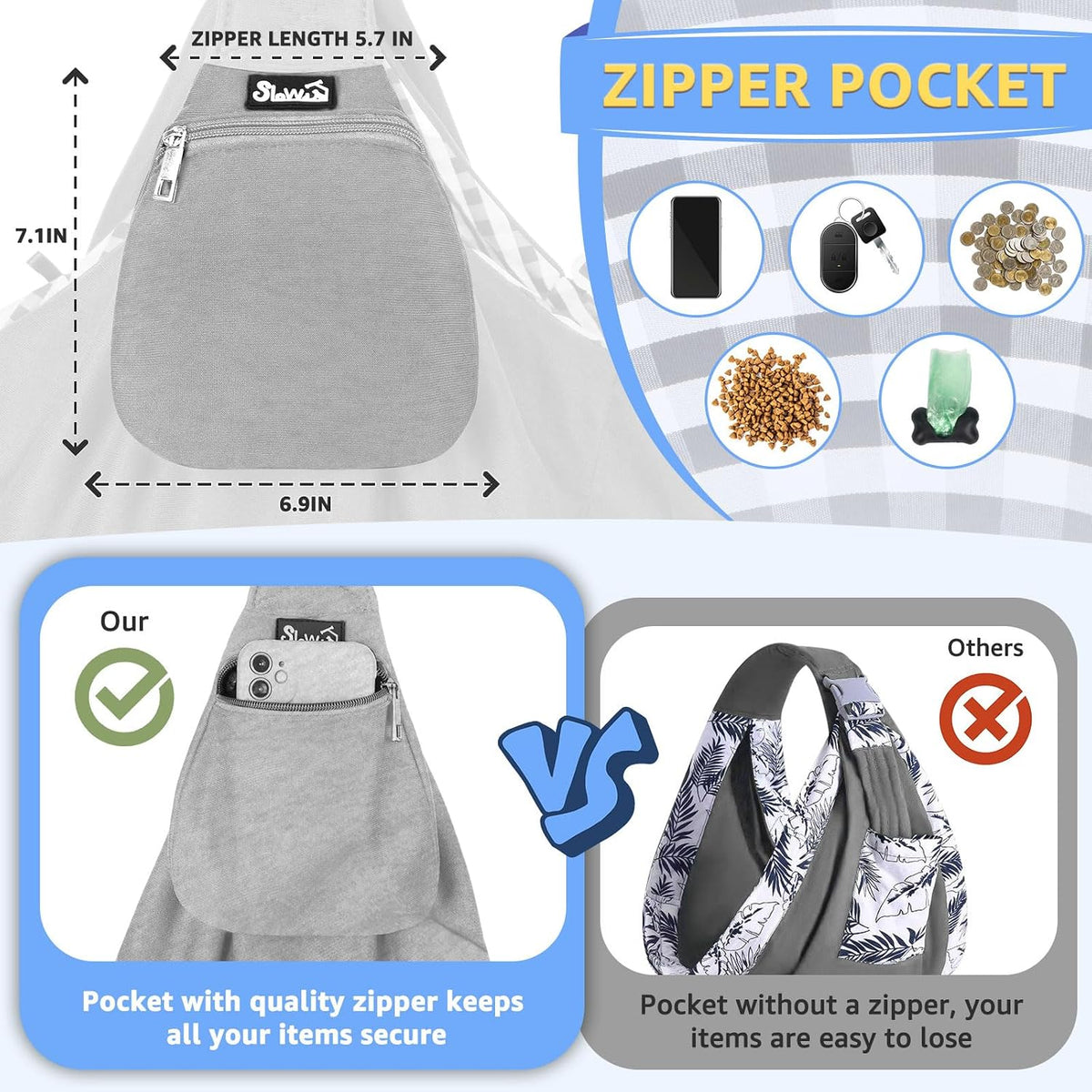 SlowTon Dog Carrier Sling - D-Light Grey Knitted Fabric / For Pets 6-12lbs - image 3