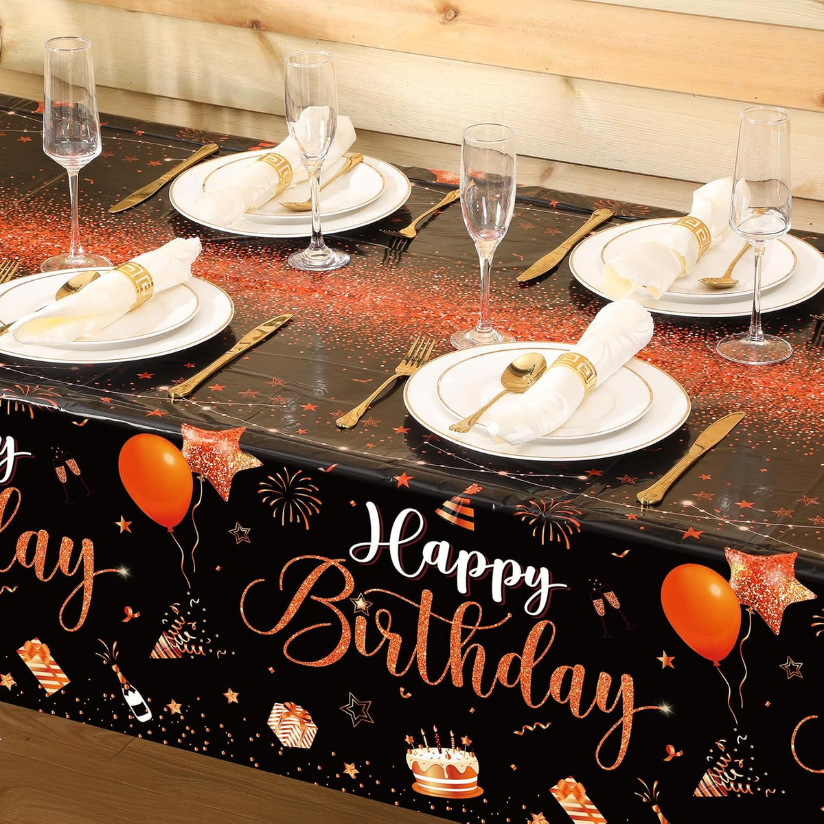 Tudomro 3 Pcs Plastic Happy Birthday Party Tablecloths - Black Orange / 3 - image 4