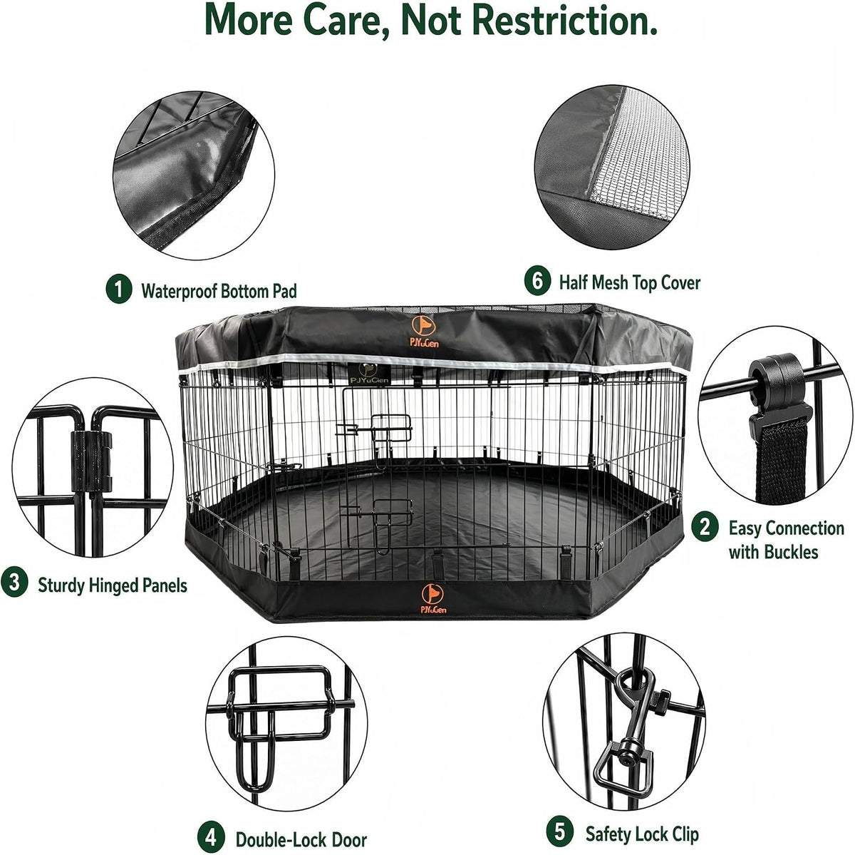 Puppy Playpen with Bottom Pad and Door, 8 Panels 24" H - Black / X-Small Pen: 24-Inch High / Playpen+Bottom+Top Cover - image 2