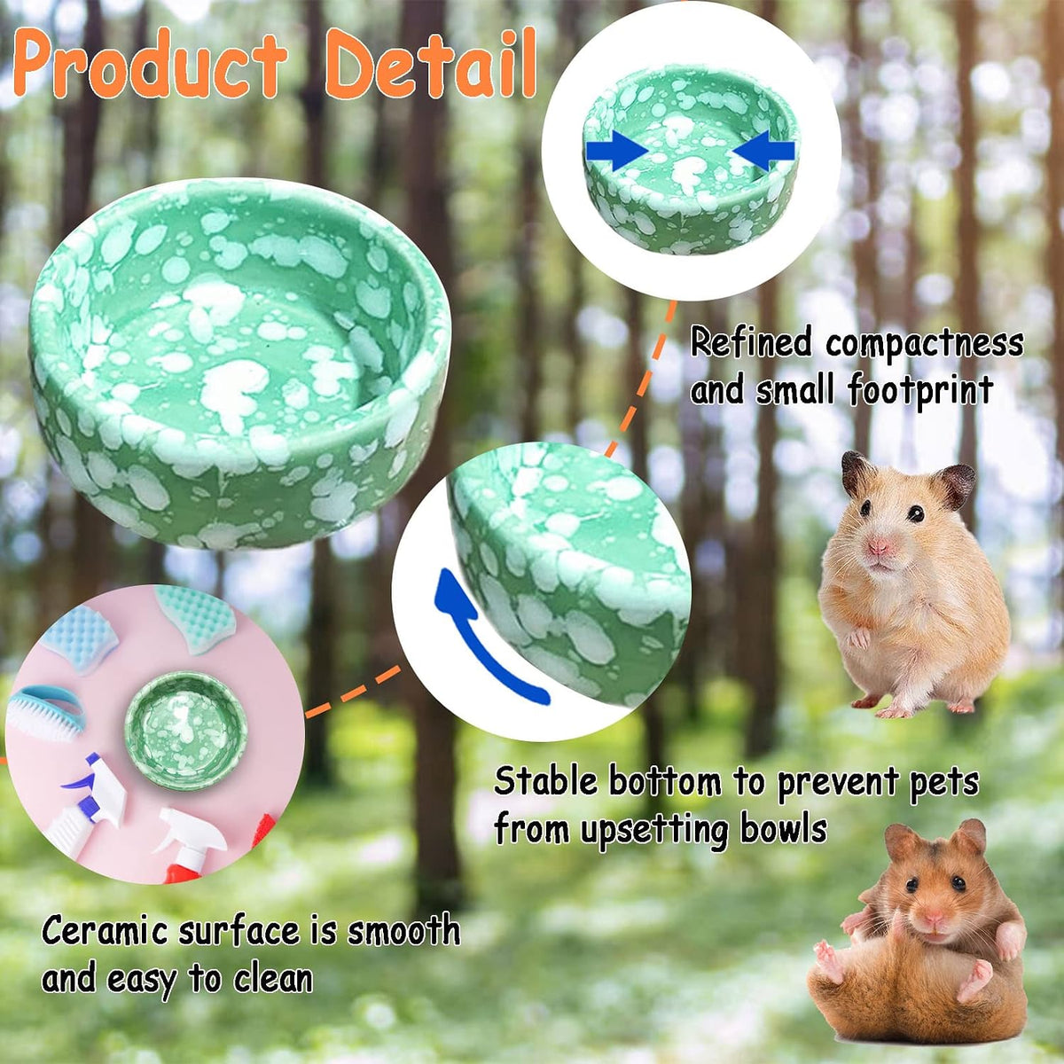 2 Pcs Hamster Food Bowl Guinea Pig Ceramic Water Bowl Small Animal - Green / 2Pcs:S - image 3