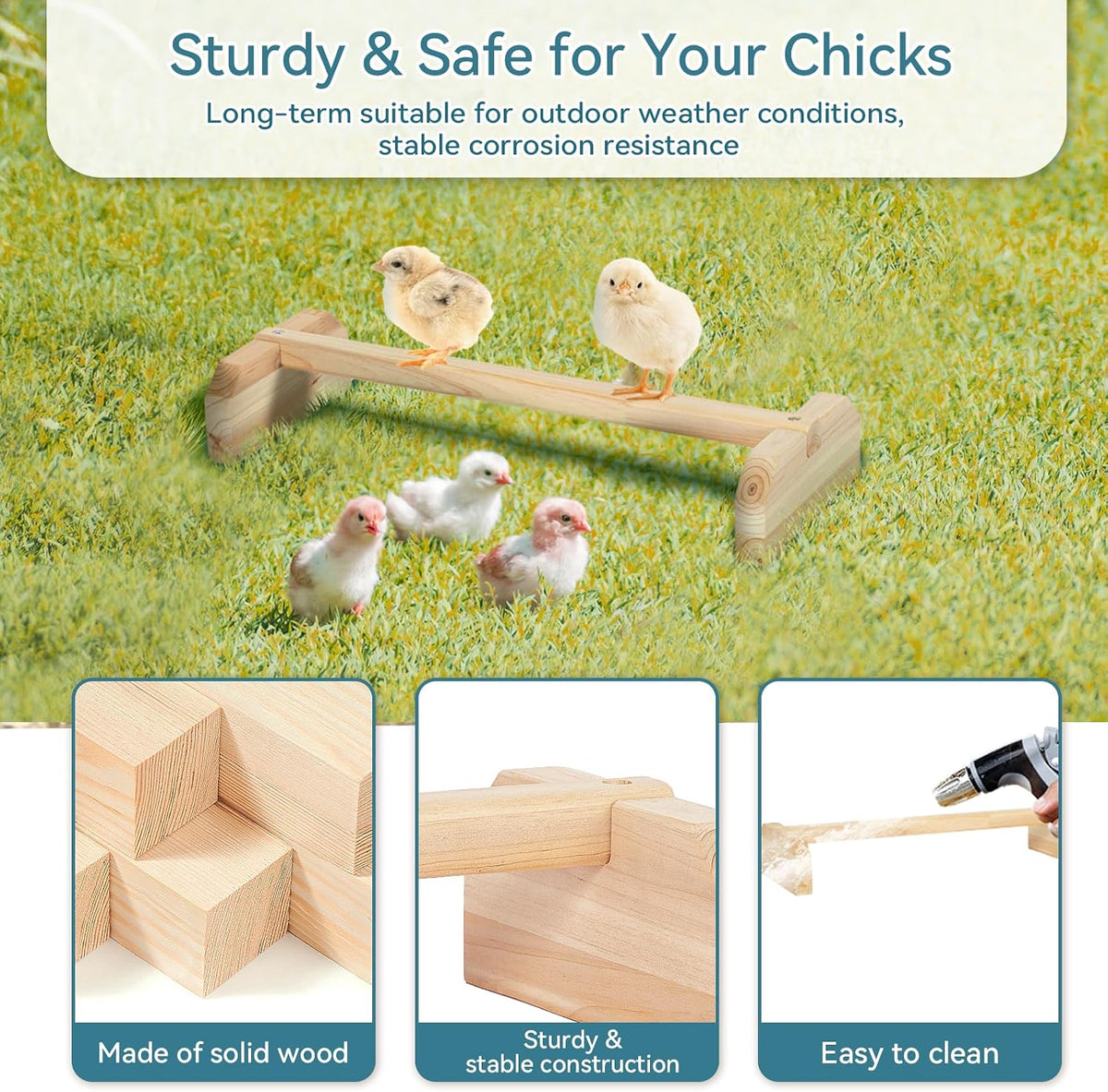 PETSFIT Baby Chick Roosting Bar, Anti-Rotation, Solid Wood - 15.6"L×5.7"W×2.6"H / Wood - image 4