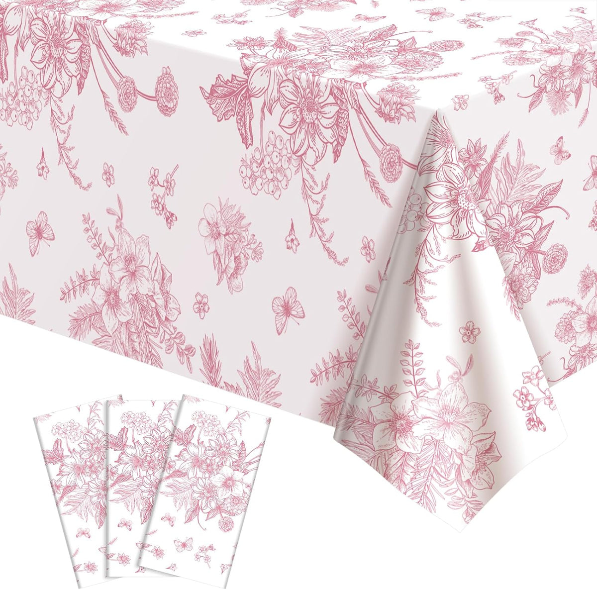 3 Pack Plastic Birthday Tablecloth - Pink Floral