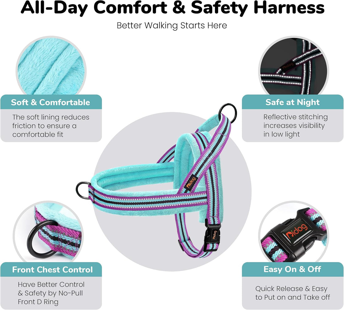 No Pull Dog Harness for Small Dogs, Soft Flannel Padded, XS - XS:chest 15-19" / Mixed-Blue - image 3