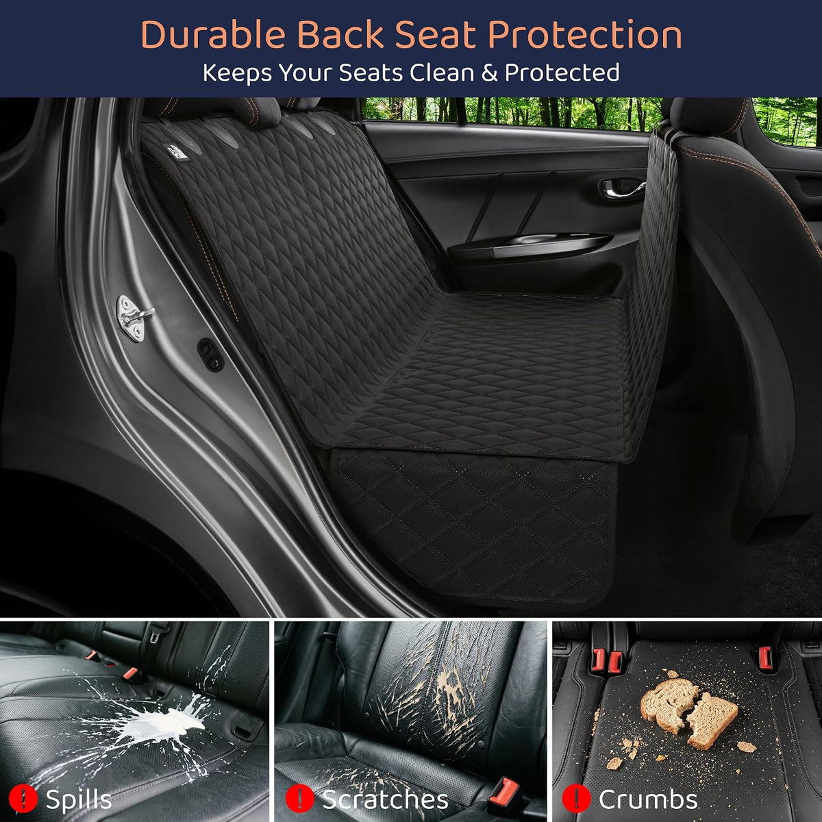 Dog Car Seat Cover for Back Seat, Dog Hammock for Car, SUV - Black / XL 60"W- Trucks & Full-Size SUVs - image 2