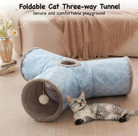 Tempcore Cat Tunnel, 3-Way Collapsible Toy for Indoor Cats - Geometry Blue / Small - image 3