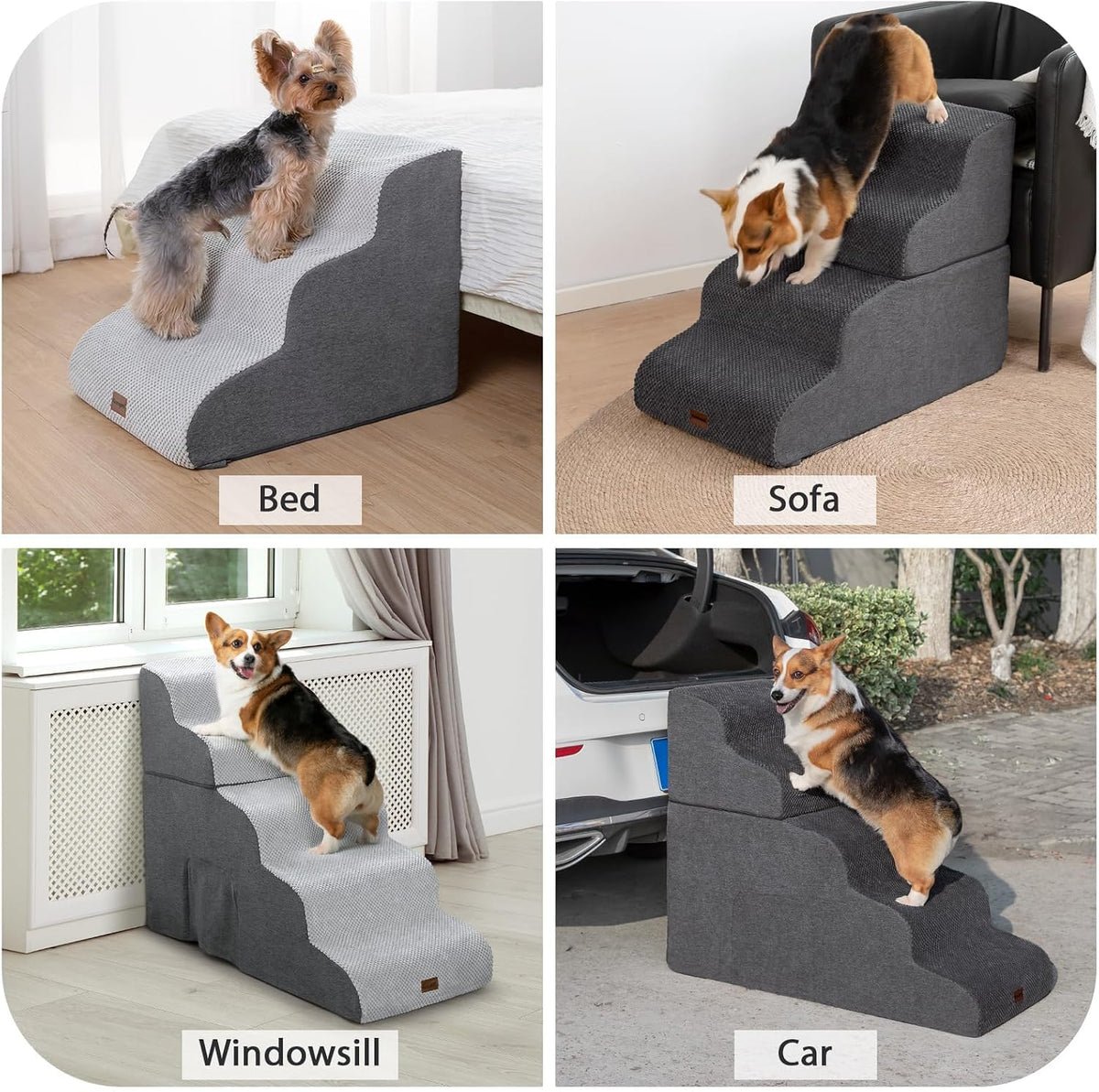Garnpet Dog Stairs for Couch Sofa and Chair - Fleece 4-Step / Charcoal Grey - image 4