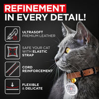 WAUDOG Leather Cat Collar with Bell Elastic Strap Stretchy Kitten - Brown / 8"- 12" Without Holder - image 2