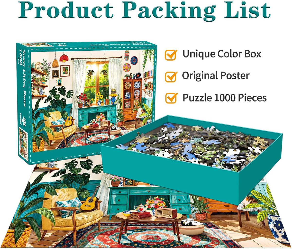1000 Piece Jigsaw Puzzle, French Riviera Flower Market - Living Room Scene - image 4