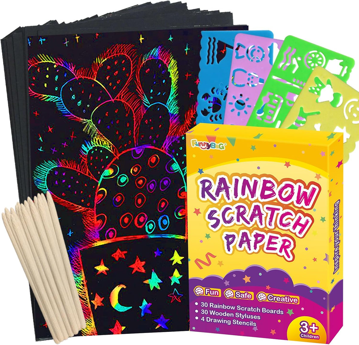 FUNNYB&G 100 Pcs Rainbow Scratch Paper Art for Kids Arts and Crafts - 8*11 inch / 60