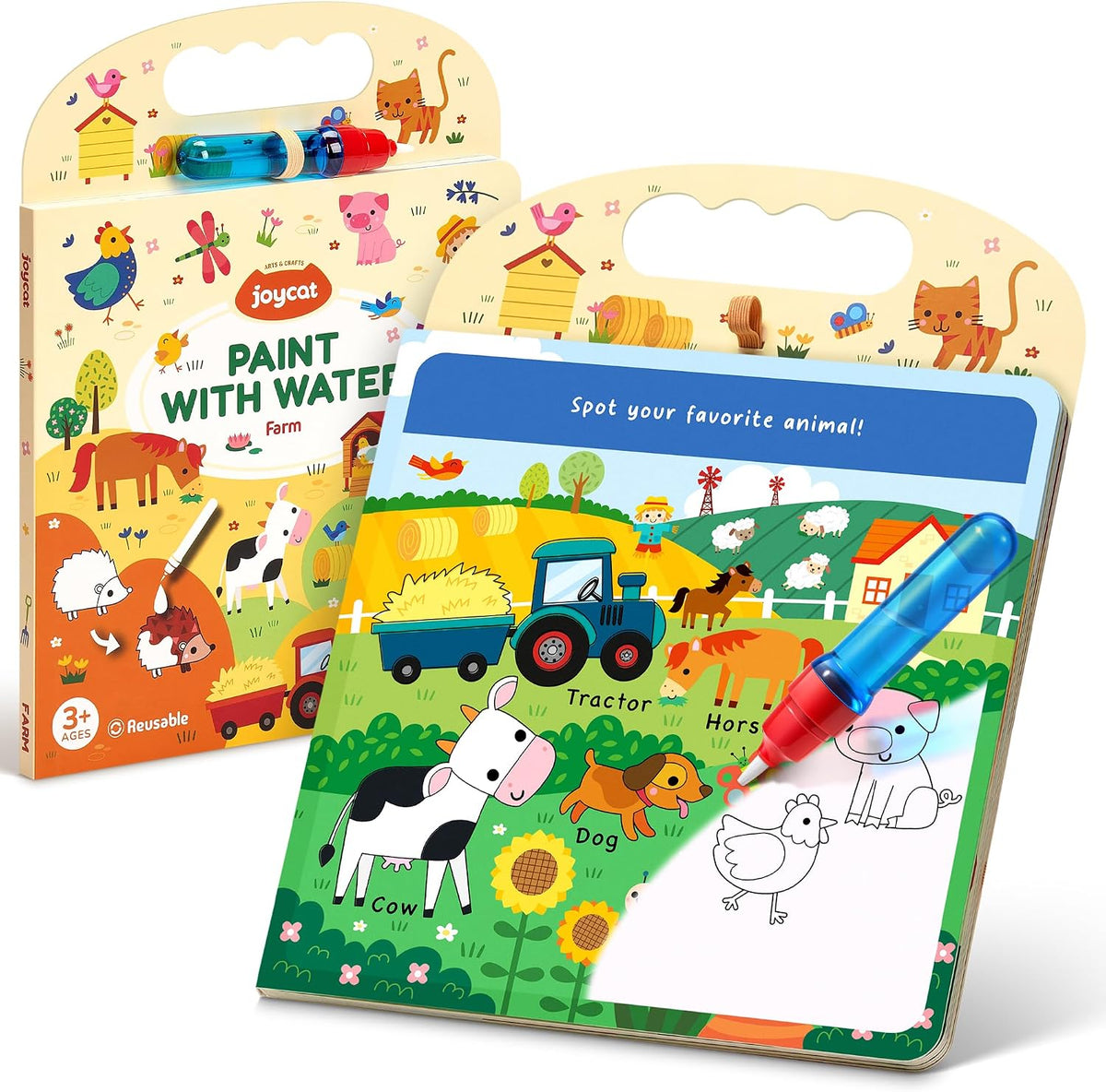 JoyCat Farm Water Coloring Book for Toddler Kids, 13 Pages - Farm