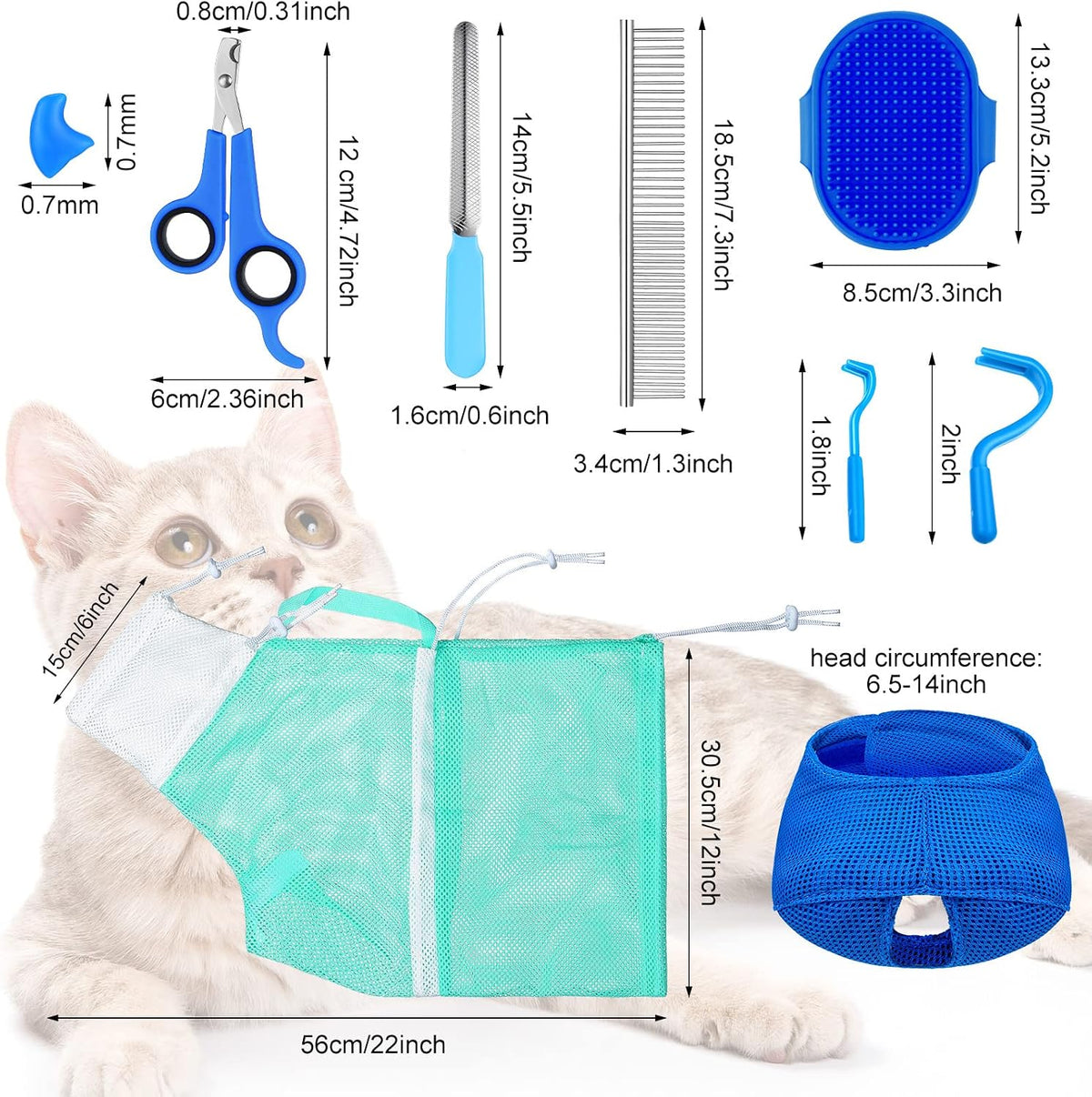 9 Pcs Cat Bathing Bag Set Cat Shower Bag - Blue, Turquoise - image 3