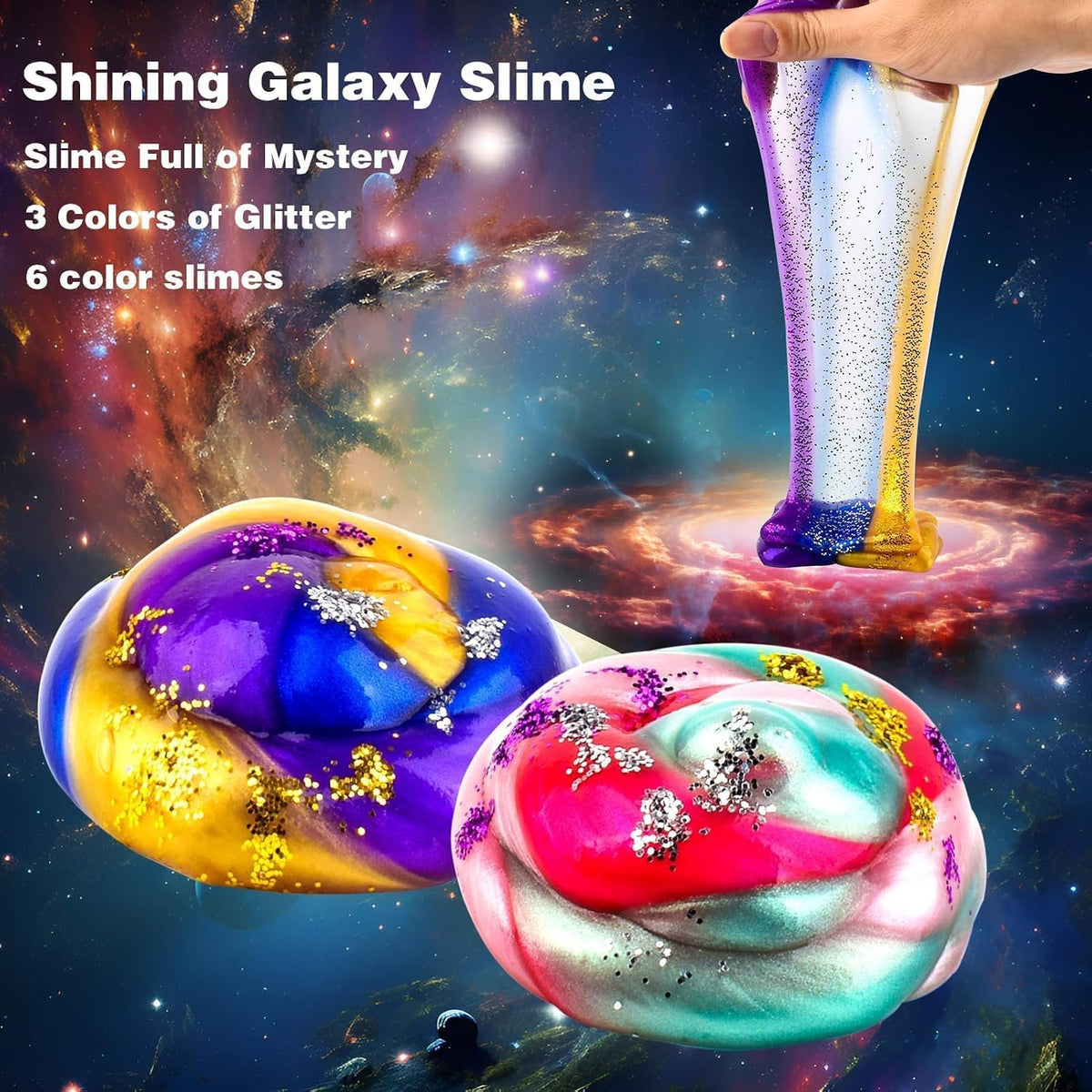 4 Pack Galaxy Slime Kit, Party Favors for Kids, Non Sticky, Wet - Galaxy-46 Pack - image 3
