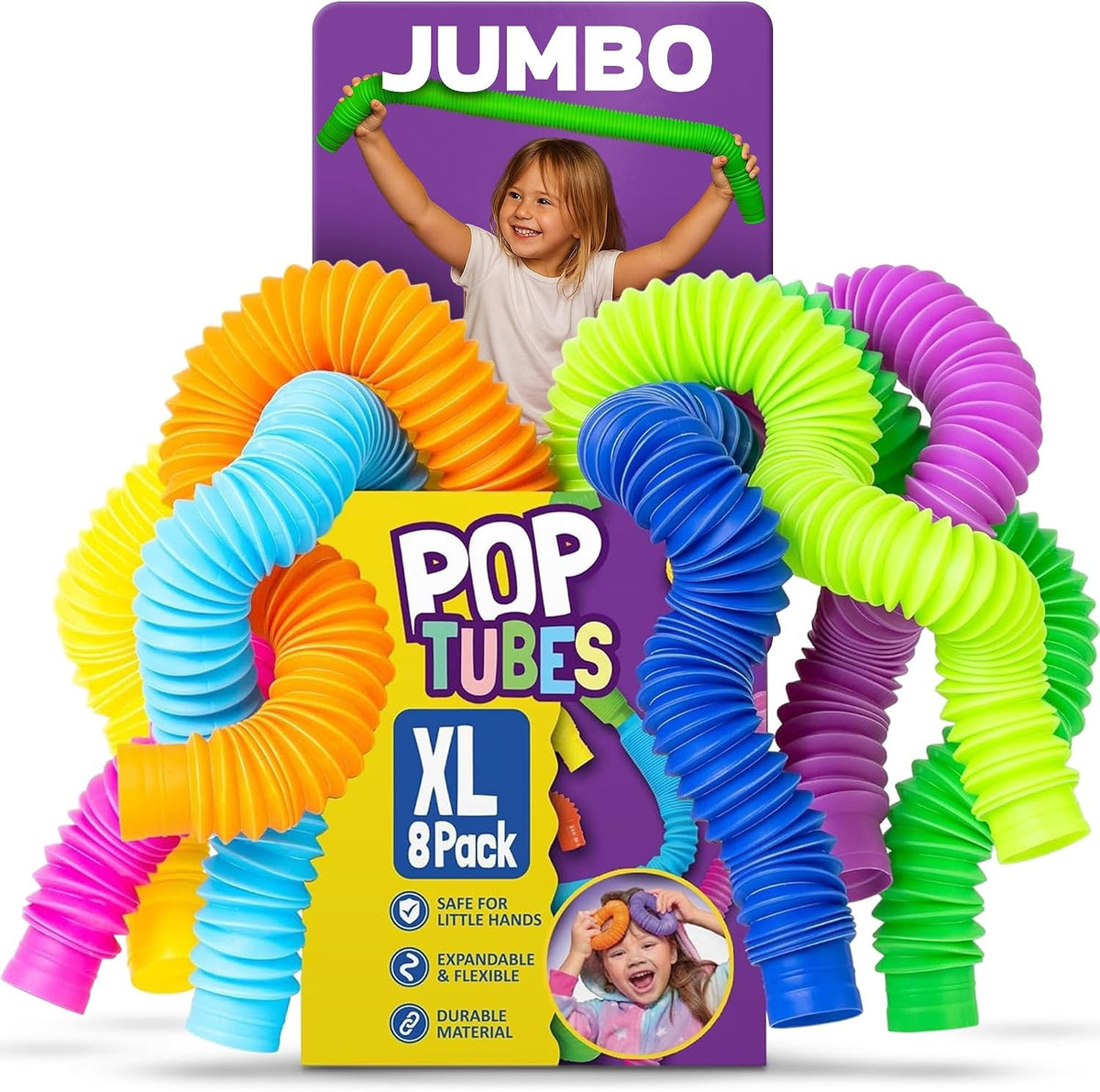 Nutty Toys Pop Tubes, Large 8-Pack Sensory Toys - Jumbo / 8