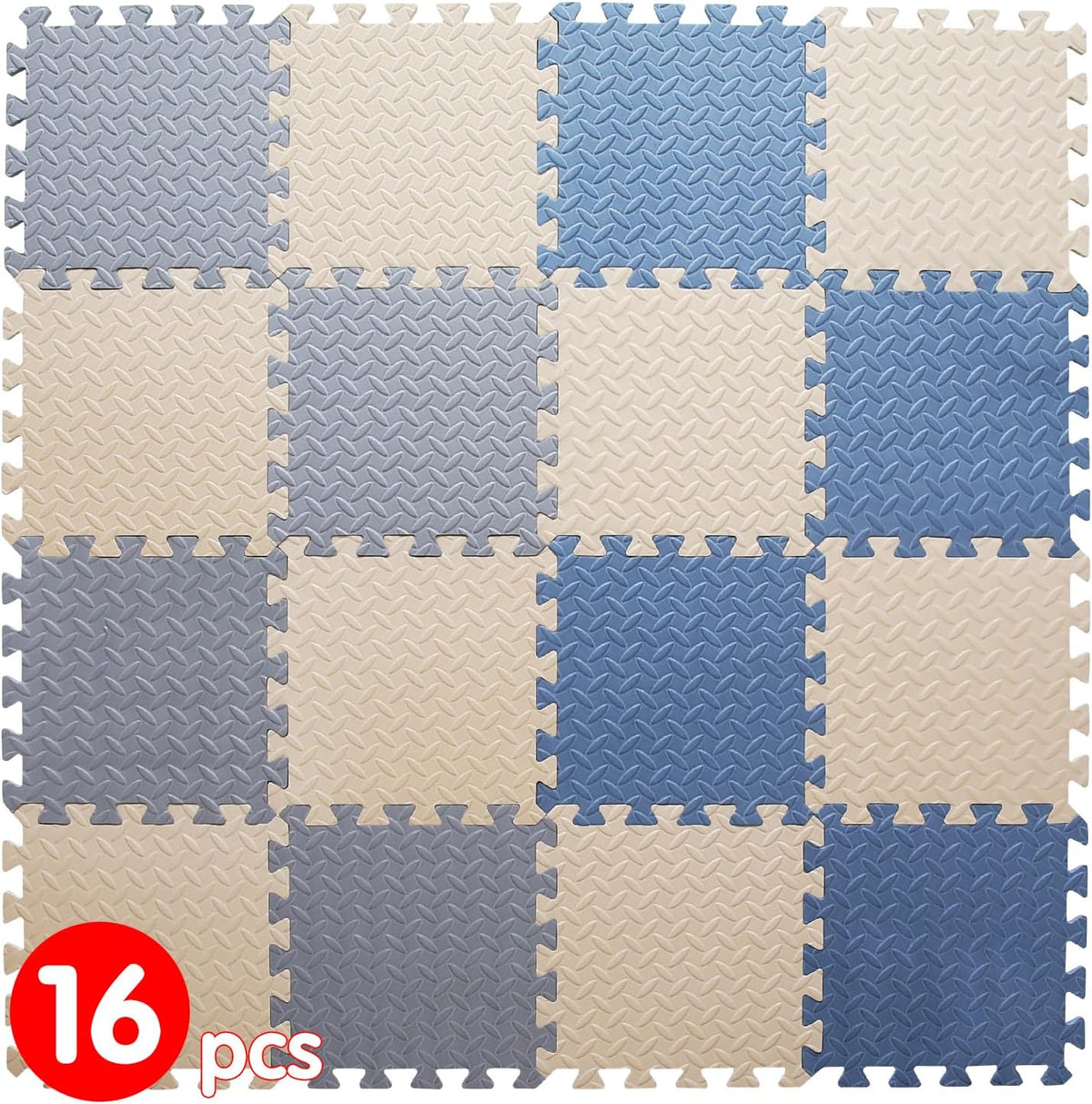 Foam Play Mat for Baby, Soft Non-Toxic Baby Playmat - Beige/Gray/Gray Blue / 16 Pcs/47.2*47.2
