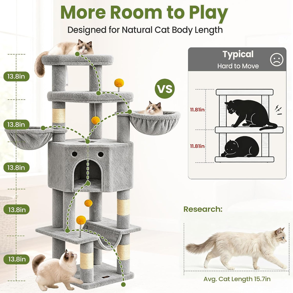 Cat Tree Tower for Indoor Large Adult Cats - Light Grey - image 4