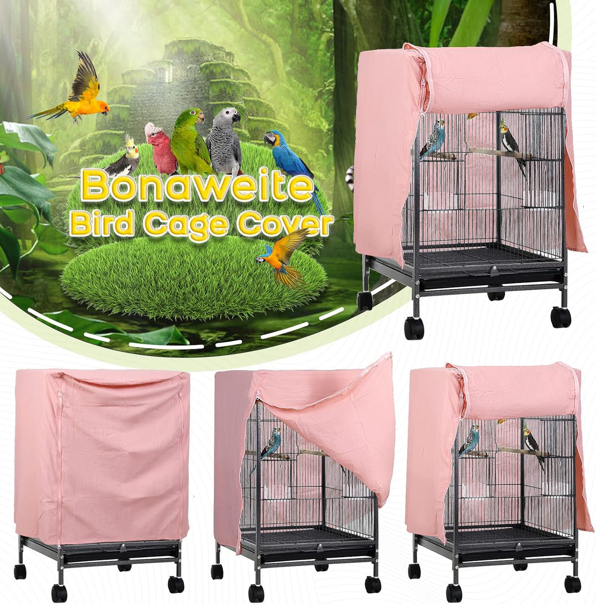 QBLEEV Bird Cage Covers, Breathable Blackout Birdcage Covers for Night – Essentials for Birds - Pink / 20.5"L X 20.5"W X 29.1"H - image 4