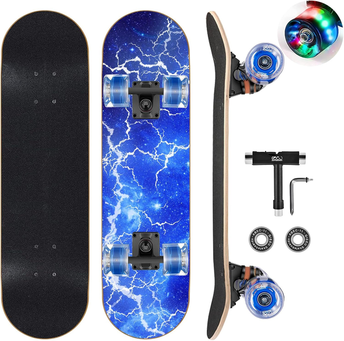 Skateboards with Colorful Flashing Wheels for Beginners, Kids - 1-Lighting