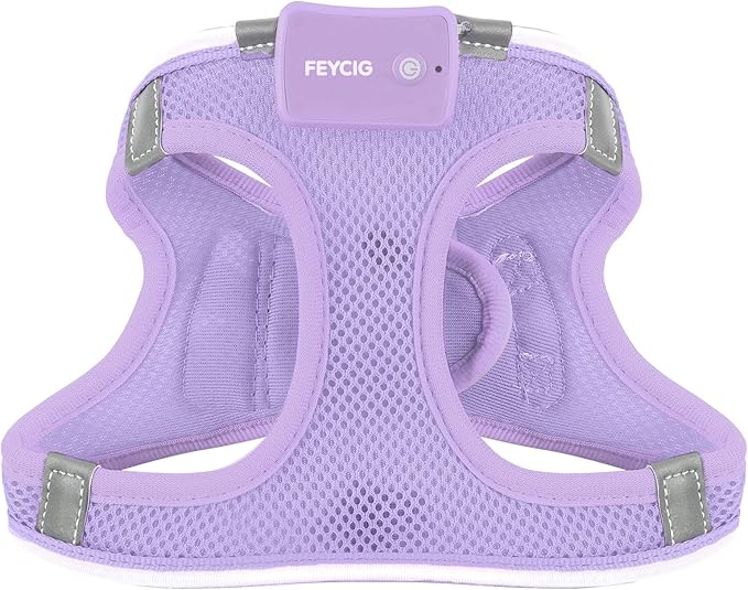 Light Up Dog Harness,Rechargeable LED Dog Harness for Small Medium Large Dogs,Reflective Lighted Safety Vest for Night Walking & Camping,Lightweight & Adjustable,Lavender Purple,S