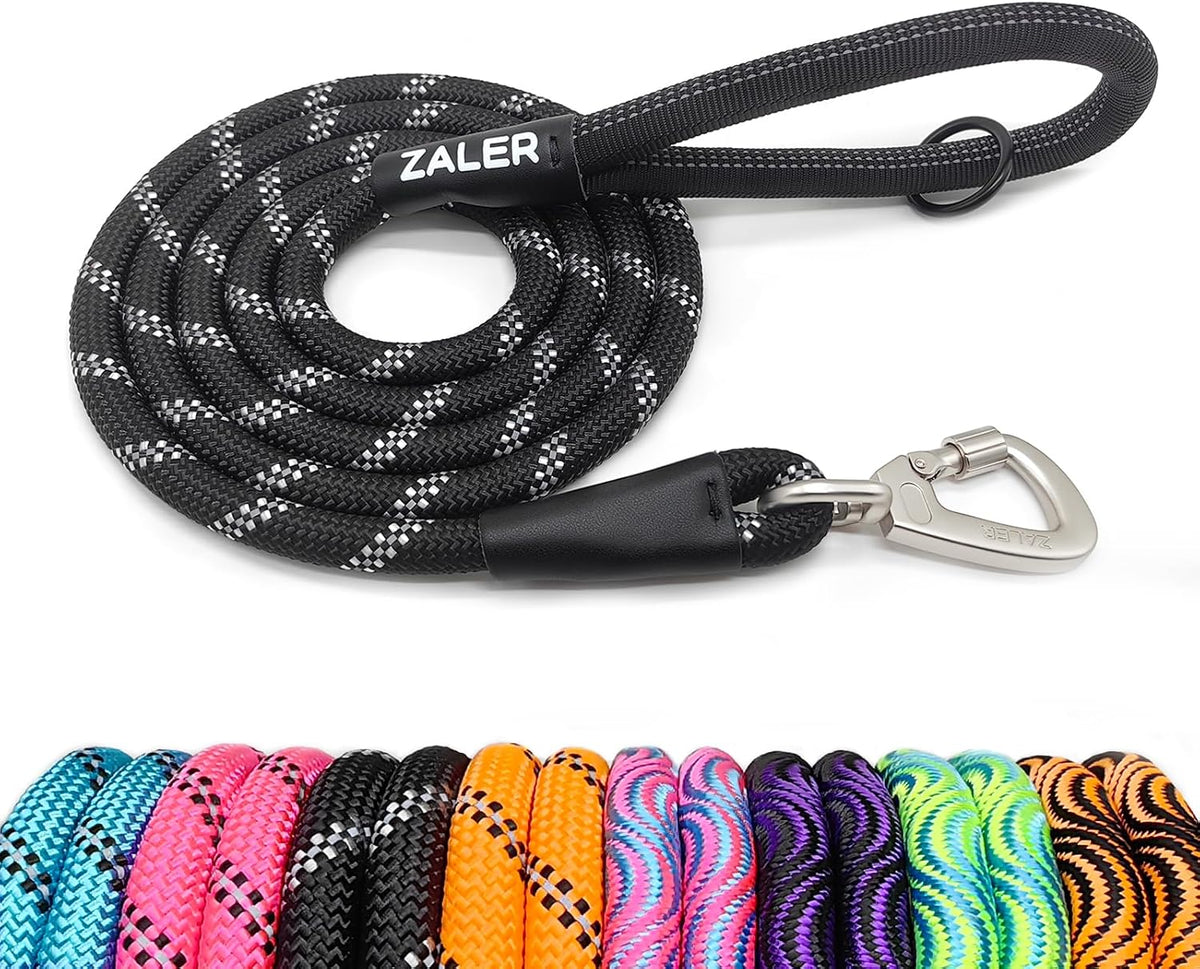 ZALER Long Dog Leash, 50 feet 30ft 20ft 15ft 10ft Dog Training Lead, Heavy Duty Reflective Check - Black / 6FT*1/2"