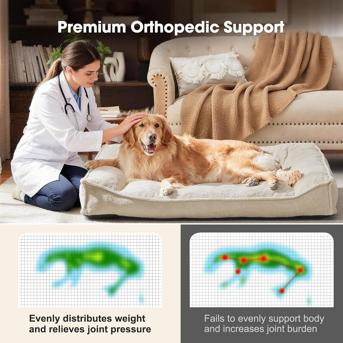 FURTIME XL Orthopedic Dog Bed Large Sized Dog - Beige / 35"L x 25"W x 8"Th - image 3