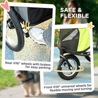 PawHut Dog Stroller, Pet Stroller 3 Wheels with Easy One-Hand Fold, Rubber Wheels, Storage Bag, Soft Cushion, Safety Leash, for Small & Medium Dogs, Yellowish Green