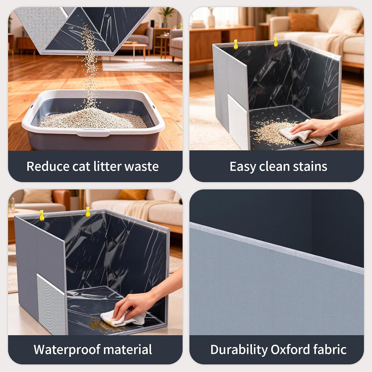 Waterproof Cat Litter Box Enclosure Splash Guard - Gray-High - image 4