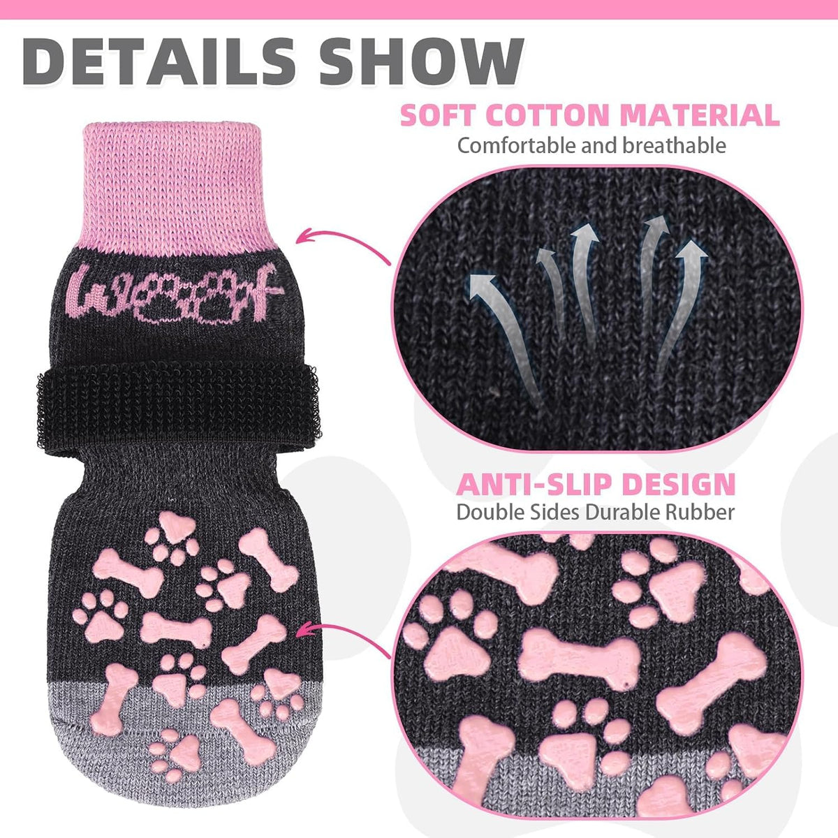 Dog Socks Shoes for Hot Pavement to Prevent Licking Paws - PINK / Medium (4 Pack) - image 3