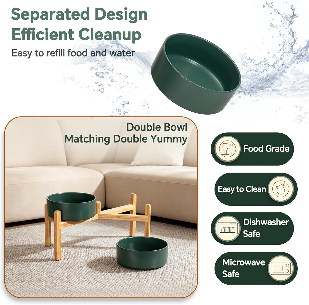 Elevated Ceramic Dog Bowl - Green / Large - image 3
