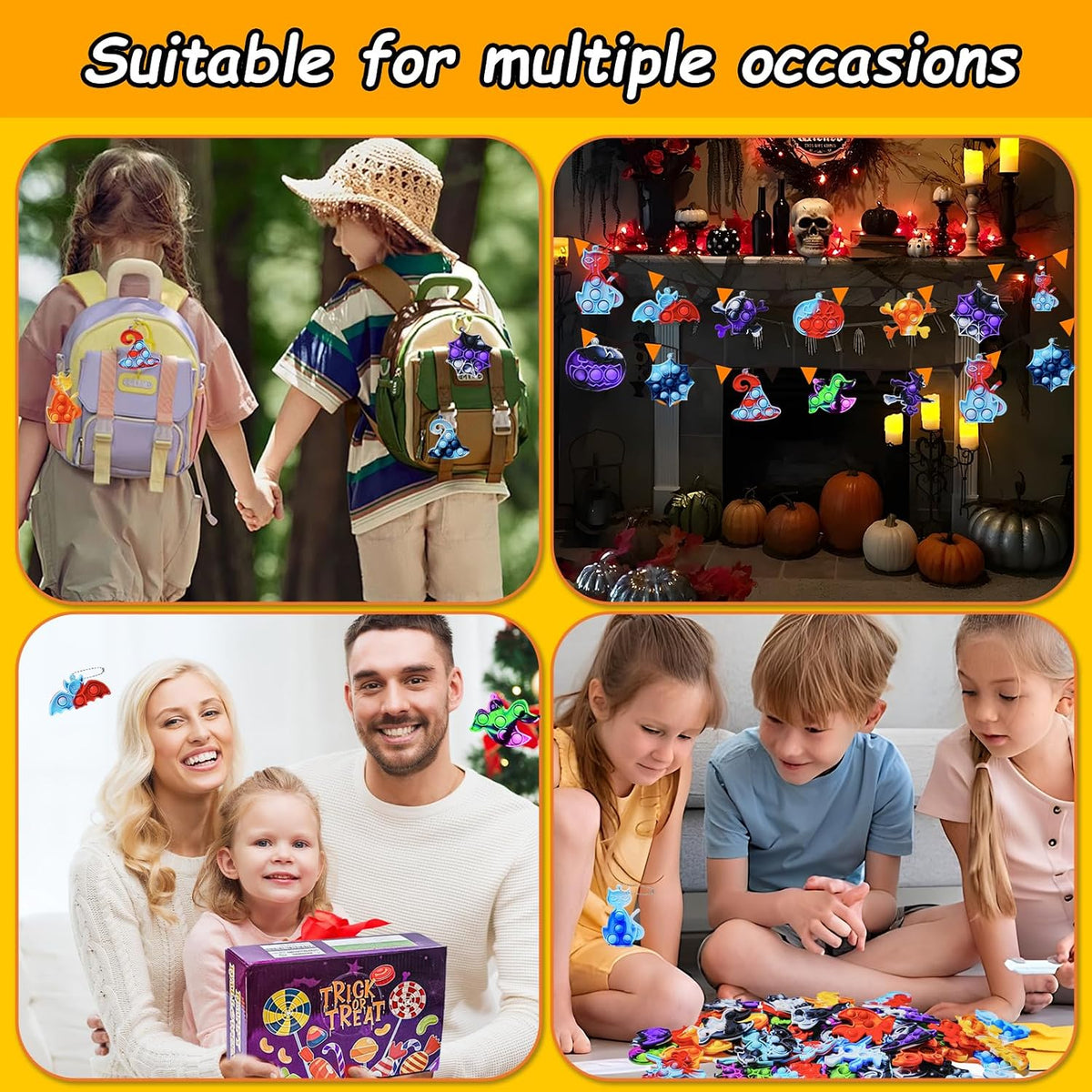 ZEAYOU 80-piece Halloween pop fidget keychains in pumpkin, bat and ghost shapes - view 4