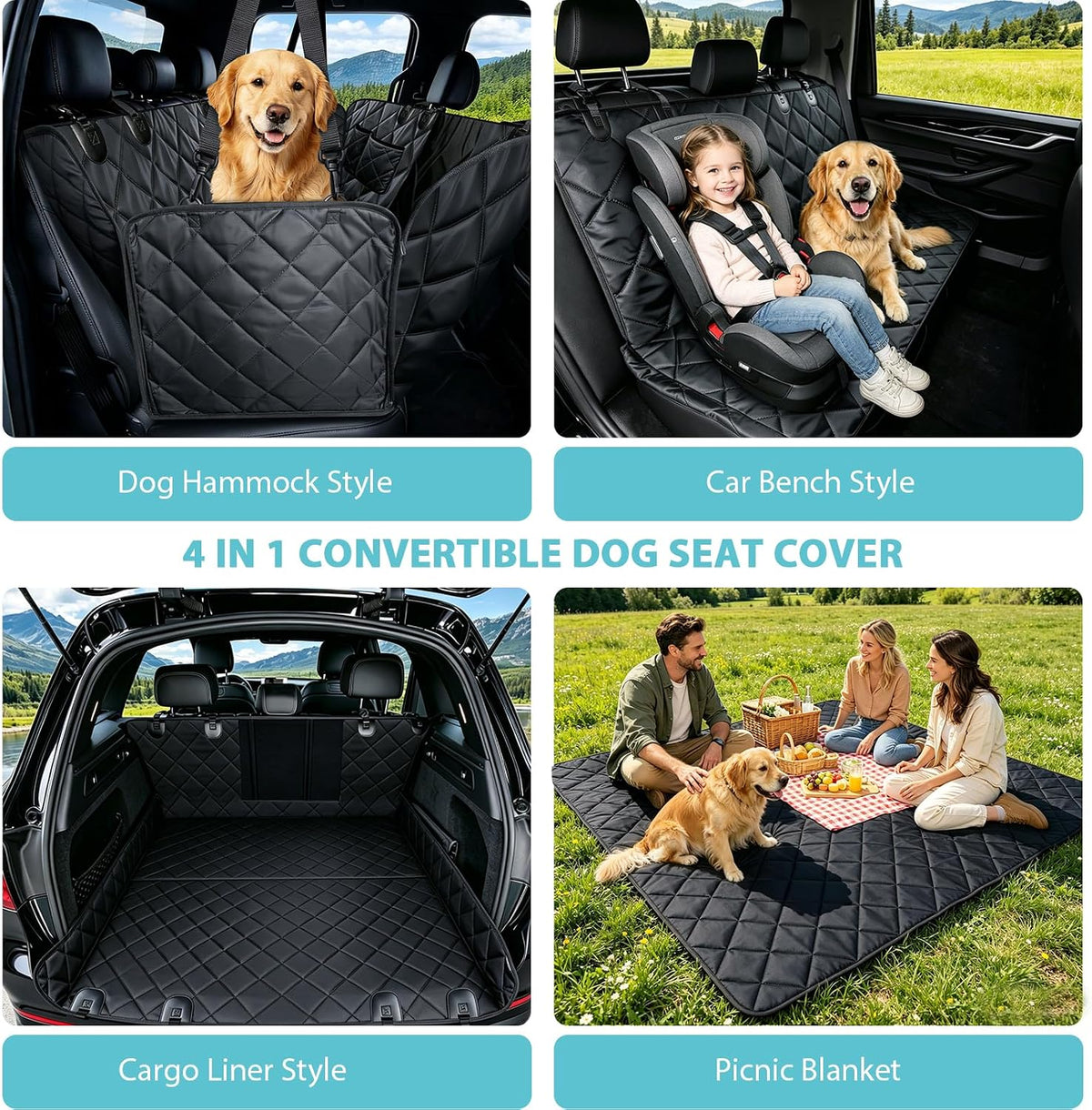 Dog Car Seat Cover for Back Seat with Safety Belt Universal Fit – Essentials for Dogs - Black / Truck - image 4