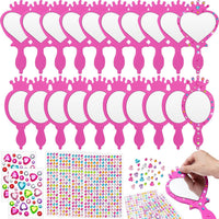 Geetery unbreakable kids mirror craft kit, 20 heart and oval foam princess mirrors in pink, blue and - view 3