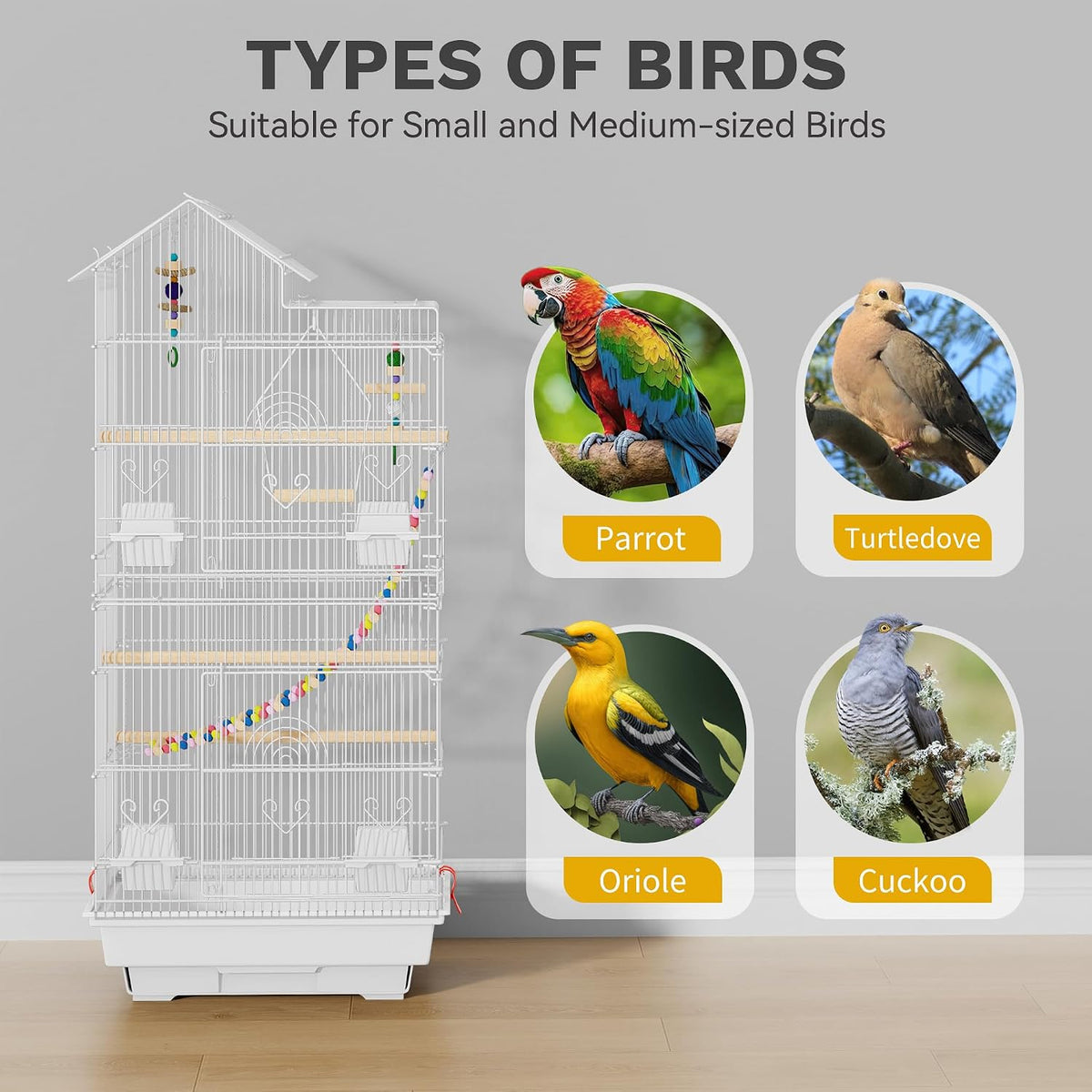 DWVO 62-inch Metal Bird Cage for Cockatiels, Parrots, Pigeons – Essentials for Birds - White - image 3