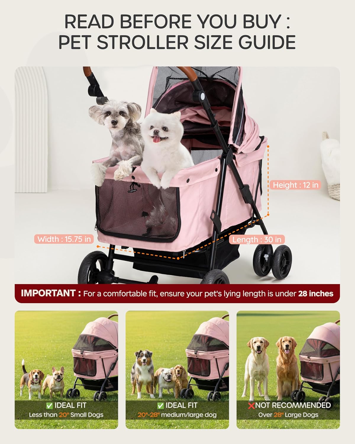 Dog Stroller for Large & Medium Dogs, for 2 Small Dogs – Essentials for Dogs - Bluesh Pink - image 3