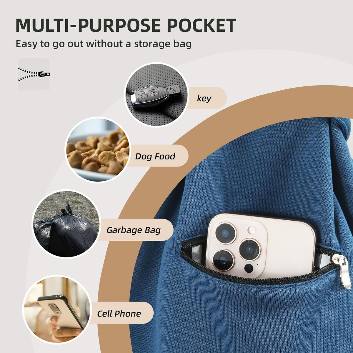 Adjustable Dog Sling Carrier with Pocket - Blue - image 3