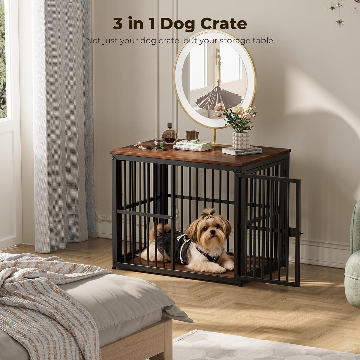 Lyromix 48'' XXL Dog Crate Furniture with 3 Doors for Large Dogs – Essentials for Dogs - Walnut / 33.1"L x 22.1"W x 26.0"H - image 4