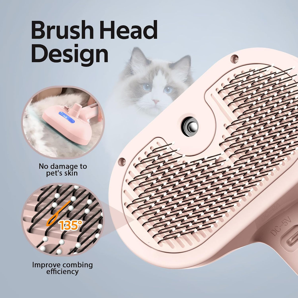 Pet Grooming Brush with Electronic Mist Spray - Red - image 4