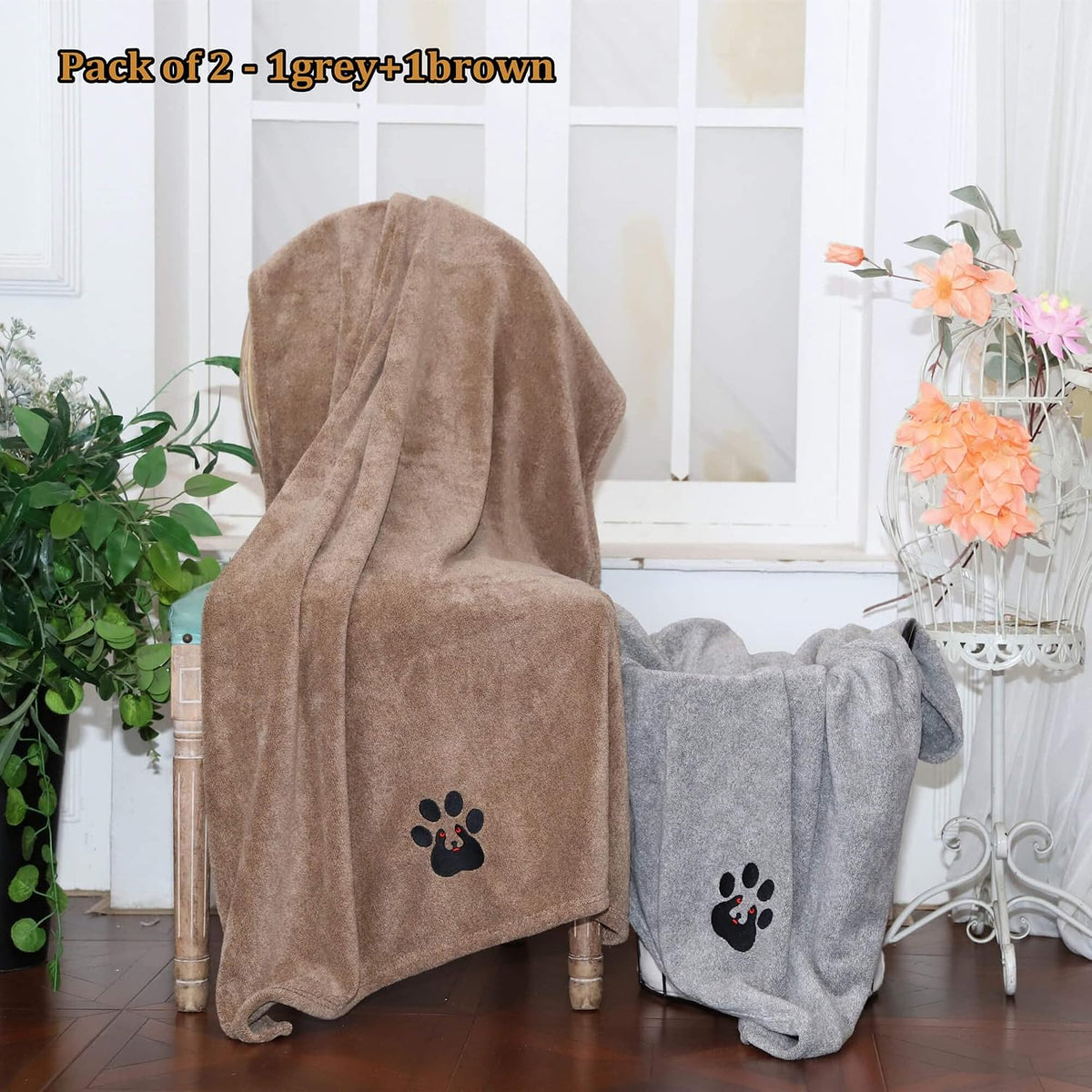 Dogvingpk Dog Towels for Drying Dogs 2 Pack - Grey and Brown / XL-55" * 36" - image 2