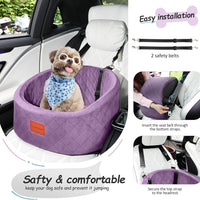 Lealchum Dog Car Seat for Small Dogs Up to 30 Lbs with 2 Safety Dog - Purple / Small - image 4